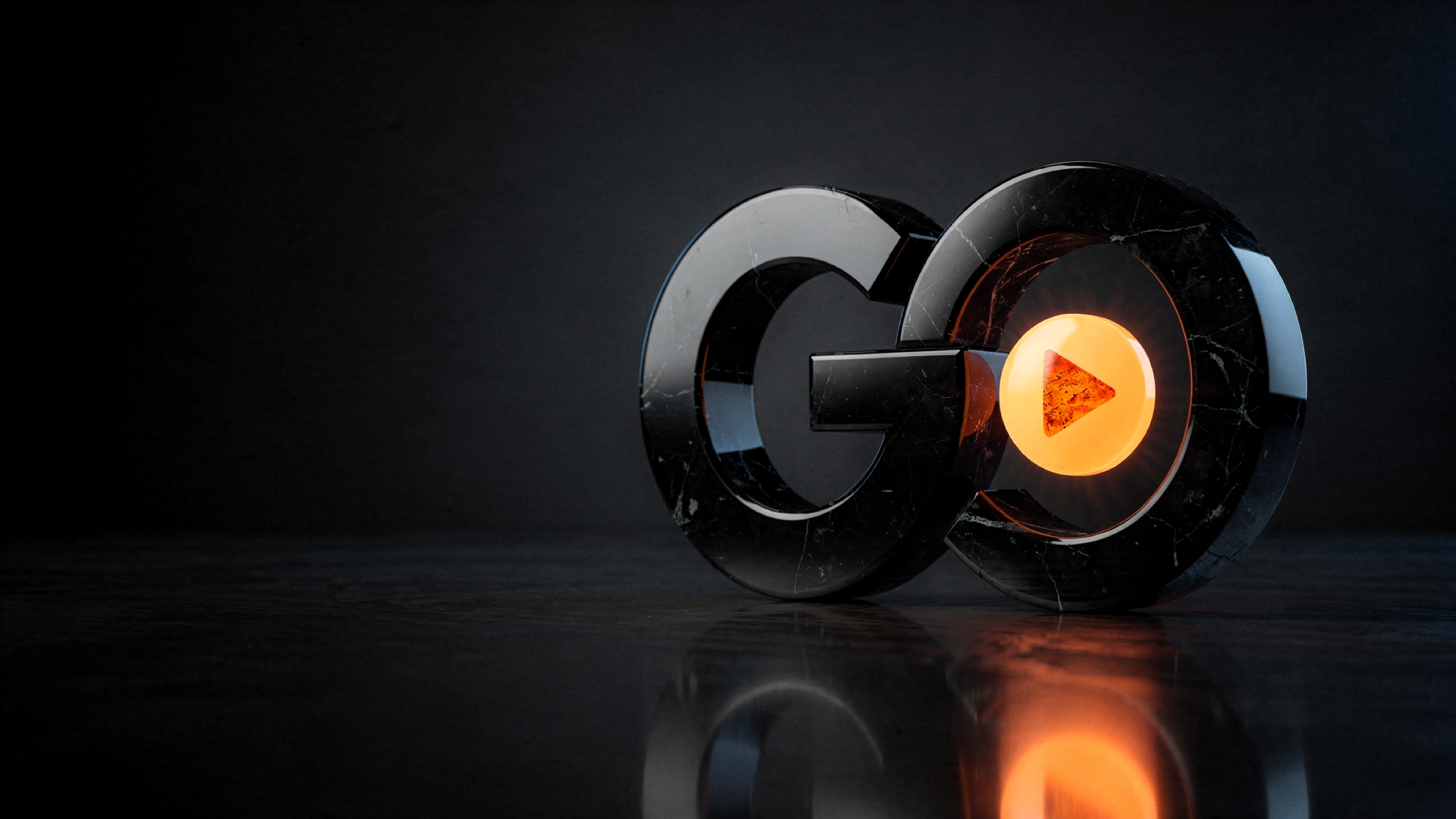 The GrowCast obsidian brand mark, an infinity loop with a glowing ember play button, lit on black